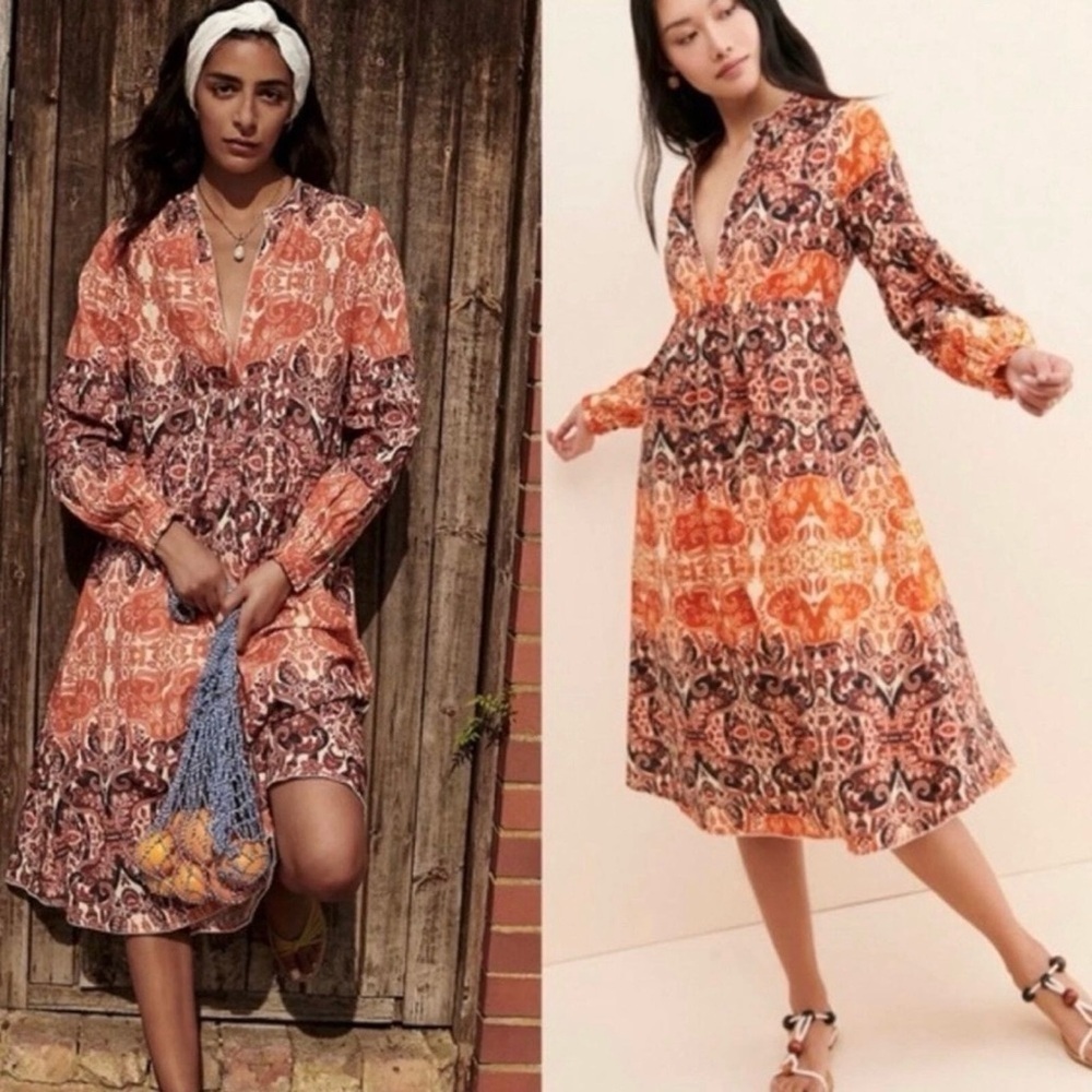 Anthropologie Agua Bendita Elayna Midi‎ Dress Romero Burlywood Plus Size 1X